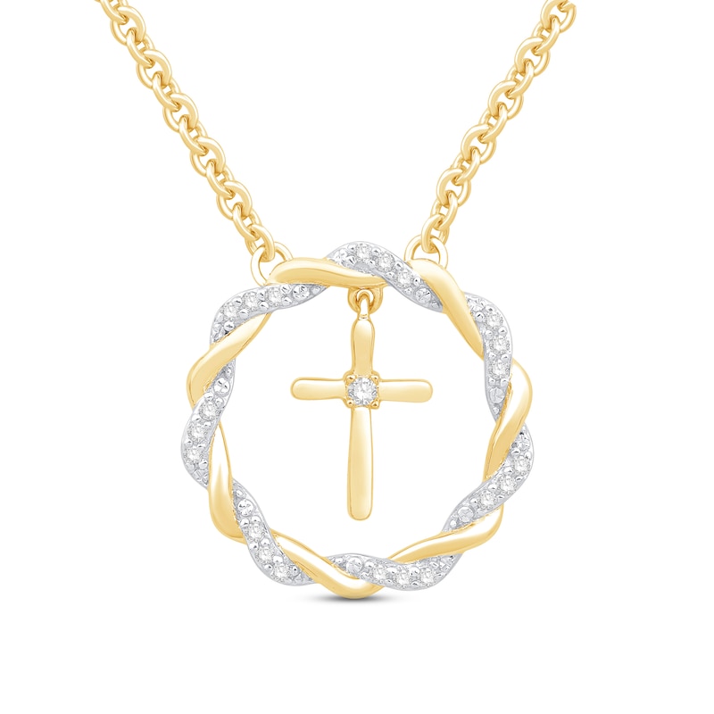 Circle of Gratitude® Collection 0.09 CT. T.W. Diamond and Polished Twist with Cross Dangle Necklace in 10K Gold – 19"|Peoples Jewellers