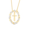 Thumbnail Image 2 of Circle of Gratitude® Collection 0.09 CT. T.W. Diamond and Polished Twist with Cross Dangle Necklace in 10K Gold – 19"