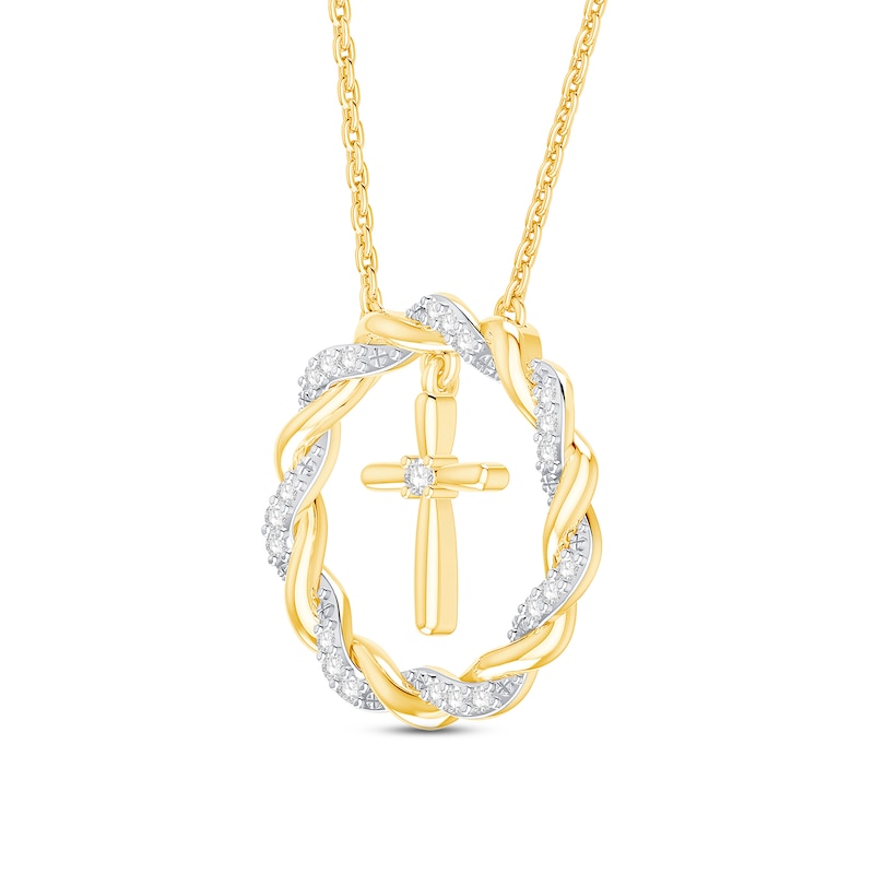 Main Image 2 of Circle of Gratitude® Collection 0.09 CT. T.W. Diamond and Polished Twist with Cross Dangle Necklace in 10K Gold – 19"