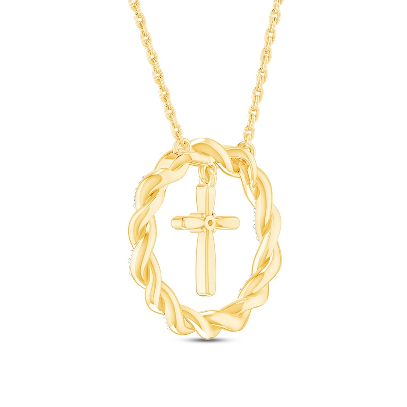 Main Image 4 of Circle of Gratitude® Collection 0.09 CT. T.W. Diamond and Polished Twist with Cross Dangle Necklace in 10K Gold – 19"