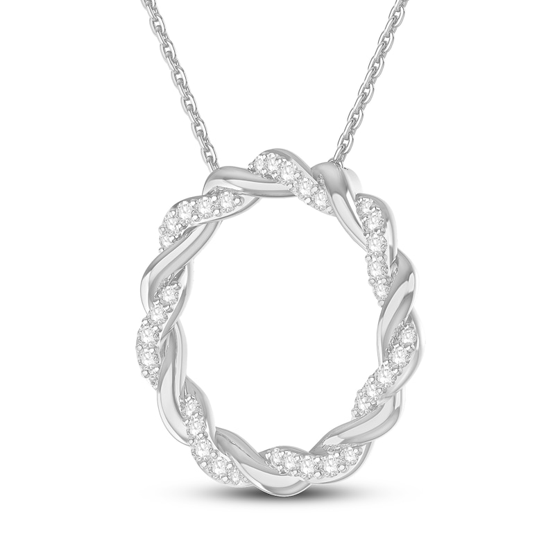 Main Image 2 of Circle of Gratitude® Collection 0.23 CT. T.W. Diamond and Polished Twist Necklace in 10K White Gold – 19"