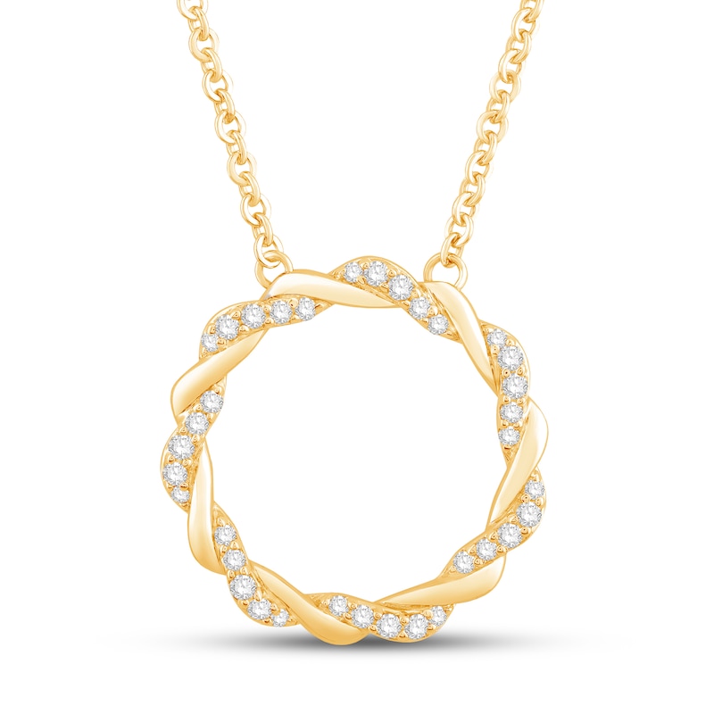 Main Image 1 of Circle of Gratitude® Collection 0.23 CT. T.W. Diamond and Polished Twist Necklace in 10K Gold – 19"