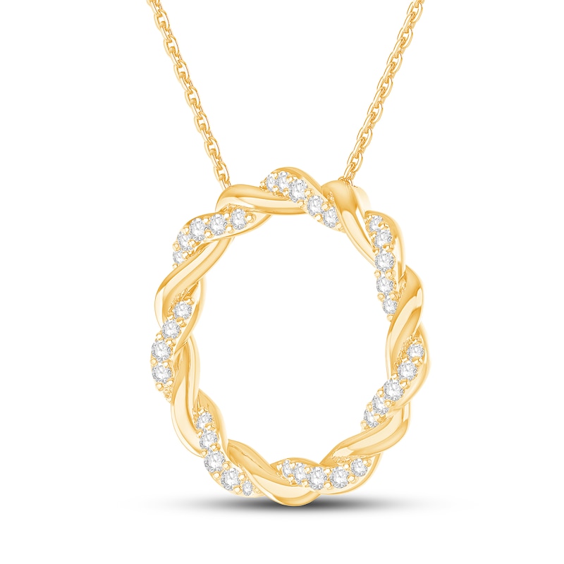 Main Image 2 of Circle of Gratitude® Collection 0.23 CT. T.W. Diamond and Polished Twist Necklace in 10K Gold – 19"