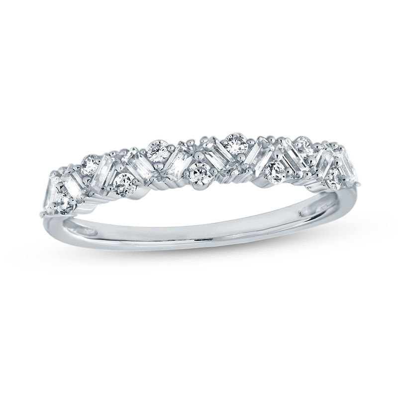 0.33 CT. T.W. Baguette and Round Zig-Zag Band in 14K White Gold
