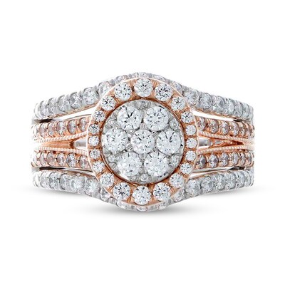 1.50 CT. T.W. Multi-Diamond Frame Split Shank Multi-Row Ring in 14K Two-Tone Gold