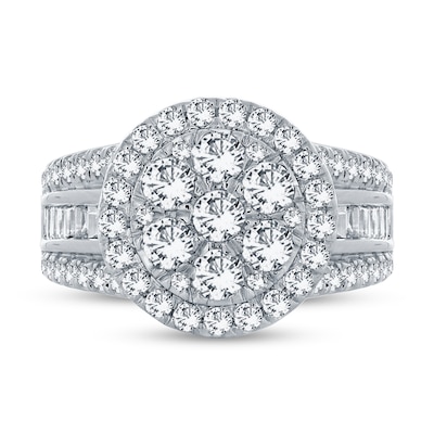 2.00 CT. T.W. Multi-Diamond Frame Triple Row Ring in 14K White Gold