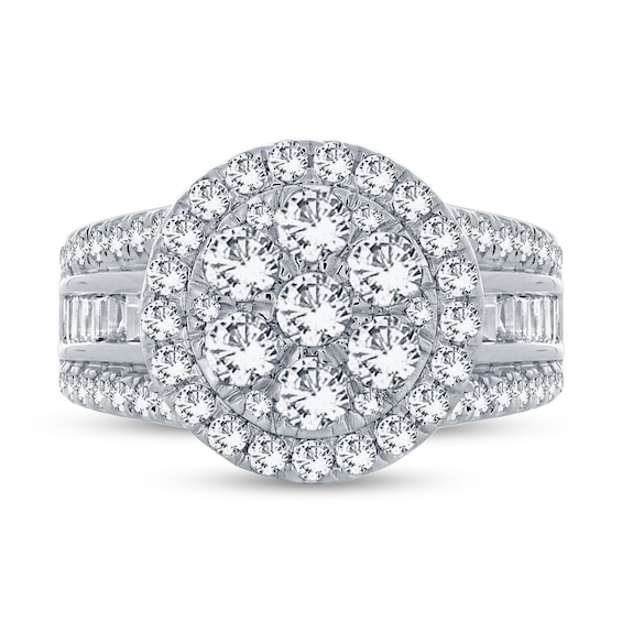 2.00 CT. T.W. Multi-Diamond Frame Triple Row Ring in 14K White Gold