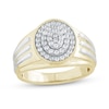 Thumbnail Image 0 of Men's 0.50 CT. T.W. Multi-Diamond Double Frame Raised Textured Shank Ring in 10K Two-Tone Gold