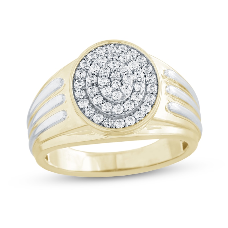 Men's 0.50 CT. T.W. Multi-Diamond Double Frame Raised Textured Shank Ring in 10K Two-Tone Gold|Peoples Jewellers