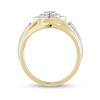 Thumbnail Image 1 of Men's 0.50 CT. T.W. Multi-Diamond Double Frame Raised Textured Shank Ring in 10K Two-Tone Gold