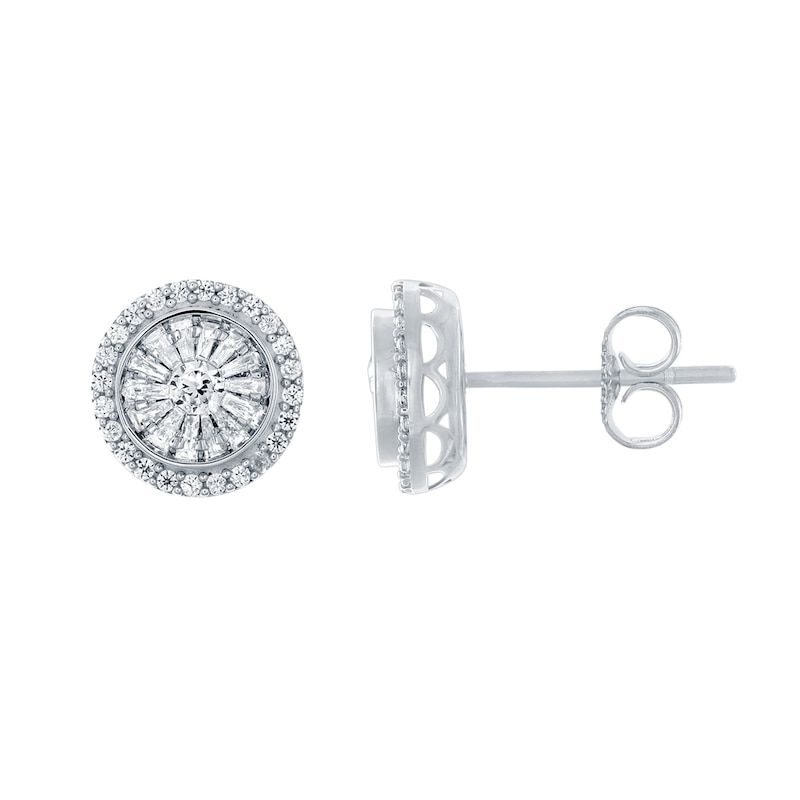 0.50 CT. T.W. Baguette and Round Diamond Double Frame Stud Earrings in 10K White Gold|Peoples Jewellers