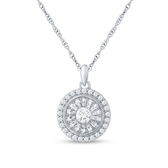 0.50 CT. T.W. Baguette and Round Diamond Double Frame Pendant in 10K White Gold