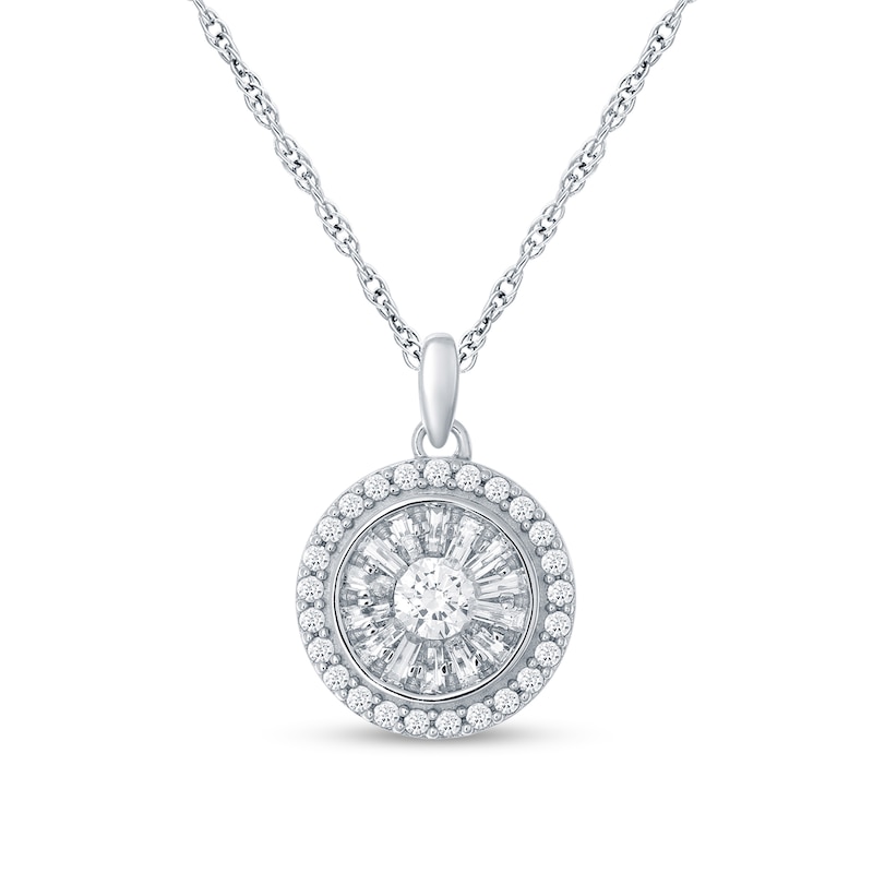 0.50 CT. T.W. Baguette and Round Diamond Double Frame Pendant in 10K White Gold|Peoples Jewellers