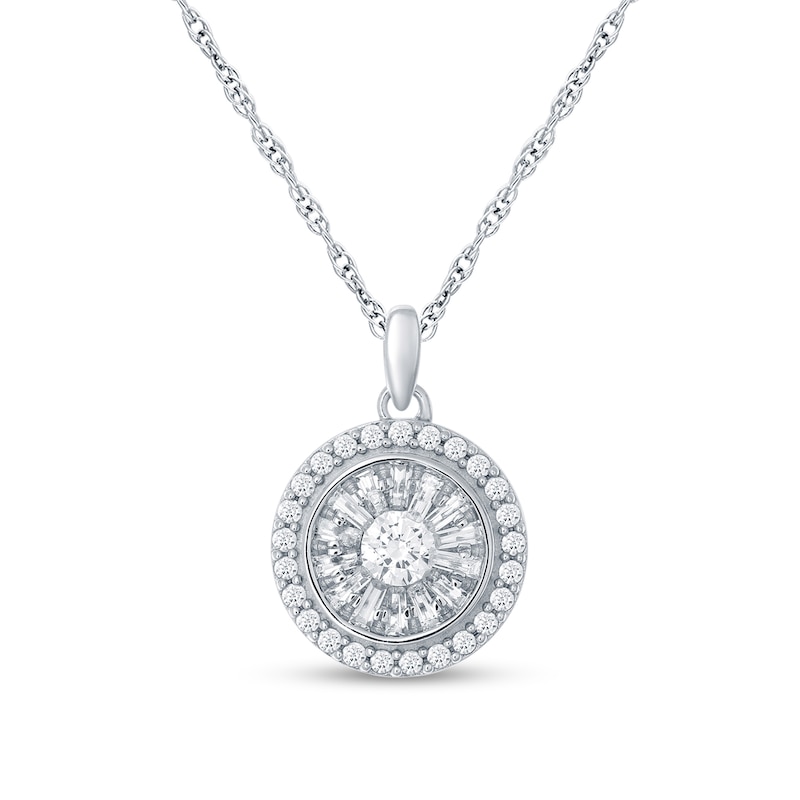0.50 CT. T.W. Baguette and Round Diamond Double Frame Pendant in 14K White Gold