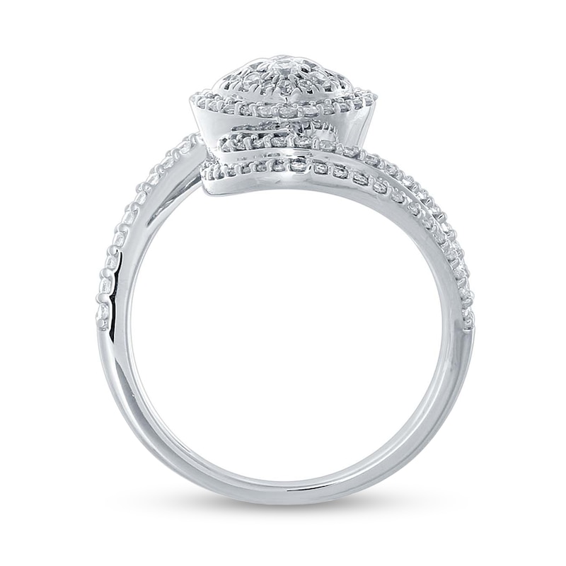 0.75 CT. T.W. Cushion-Shaped Multi-Diamond Frame Tilted Bypass Ring in 10K White Gold