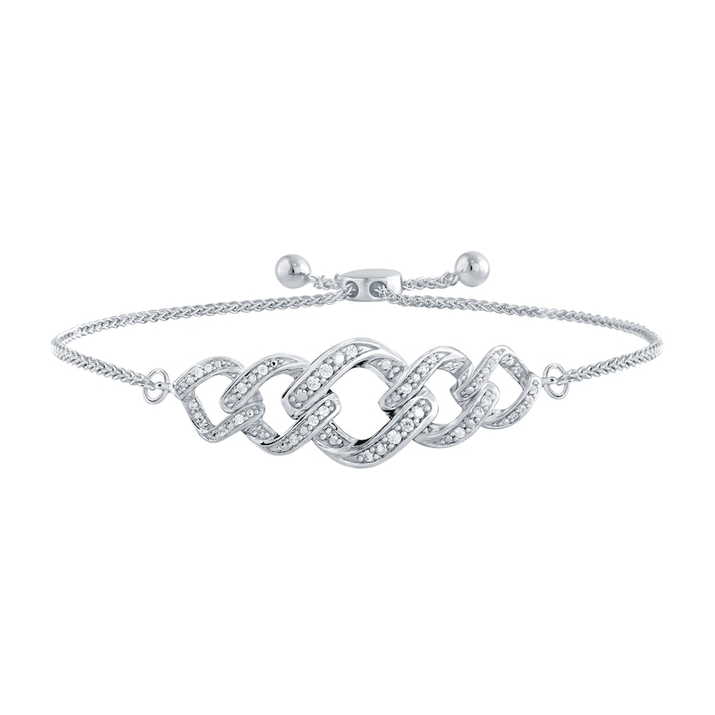 0.145 CT. T.W. Diamond Cuban Chain Link Bolo Bracelet in Sterling Silver – 10"