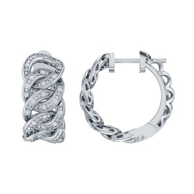0.20 CT. T.W. Diamond Cuban Chain Link Hoop Earrings in Sterling Silver