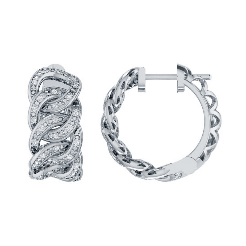 0.20 CT. T.W. Diamond Cuban Chain Link Hoop Earrings in Sterling Silver