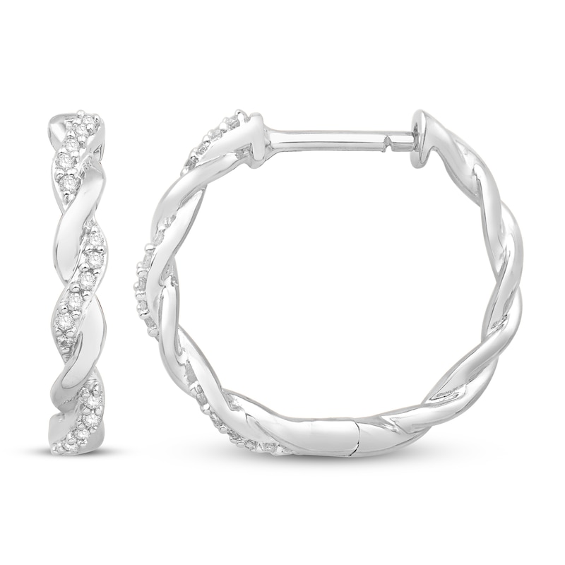 Main Image 2 of Circle of Gratitude® Collection 0.23 CT. T.W. Diamond and Polished Twist Hoop Earrings in 10K White Gold