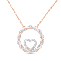 Circle of Gratitude® Collection 0.09 CT. T.W. Diamond and Polished Twist with Loop Heart Necklace in 10K Rose Gold – 19&quot;