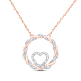 Circle of Gratitude® Collection 0.09 CT. T.W. Diamond and Polished Twist with Loop Heart Necklace in 10K Rose Gold – 19"