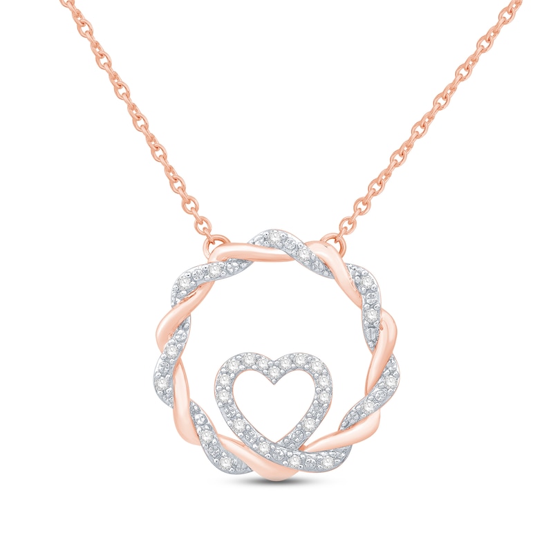 Main Image 1 of Circle of Gratitude® Collection 0.09 CT. T.W. Diamond and Polished Twist with Loop Heart Necklace in 10K Rose Gold – 19"
