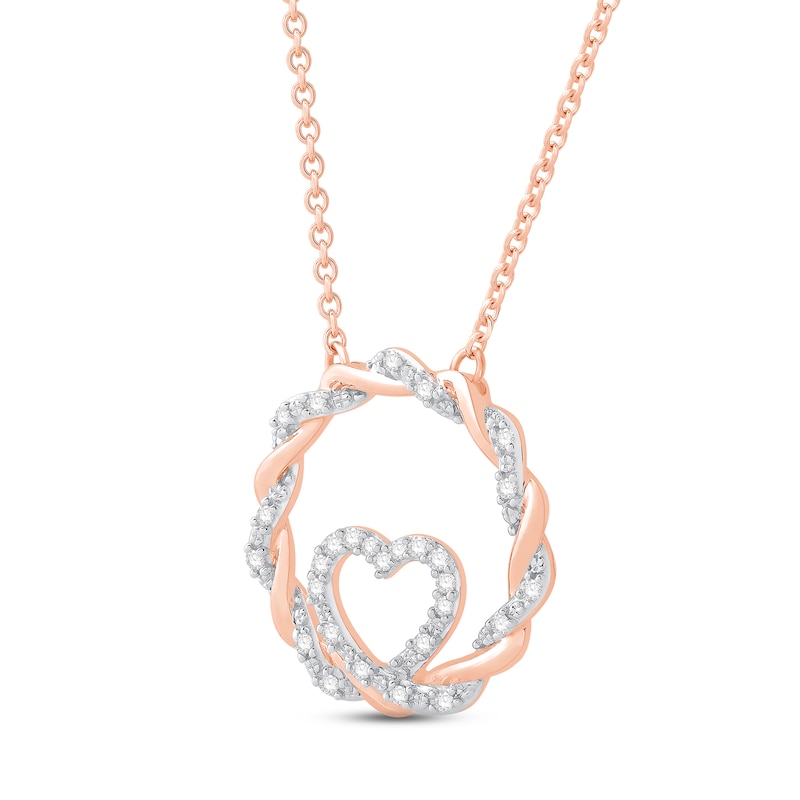 Main Image 2 of Circle of Gratitude® Collection 0.09 CT. T.W. Diamond and Polished Twist with Loop Heart Necklace in 10K Rose Gold – 19"