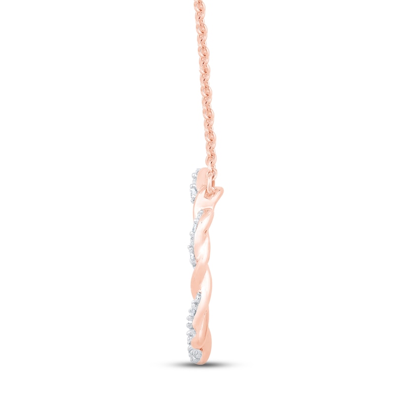 Main Image 3 of Circle of Gratitude® Collection 0.09 CT. T.W. Diamond and Polished Twist with Loop Heart Necklace in 10K Rose Gold – 19"