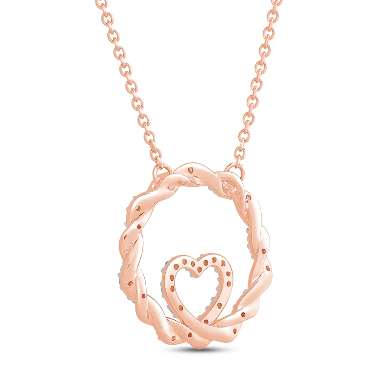 Main Image 4 of Circle of Gratitude® Collection 0.09 CT. T.W. Diamond and Polished Twist with Loop Heart Necklace in 10K Rose Gold – 19"