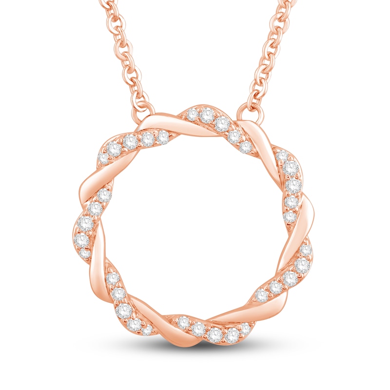 Circle of Gratitude® Collection 0.23 CT. T.W. Diamond and Polished Twist Necklace in 10K Rose Gold – 19"|Peoples Jewellers