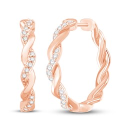 Circle of Gratitude® Collection 0.23 CT. T.W. Diamond and Polished Twist Hoop Earrings in 10K Rose Gold