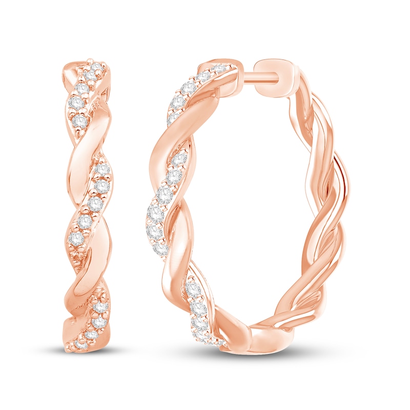 Circle of Gratitude® Collection 0.23 CT. T.W. Diamond and Polished Twist Hoop Earrings in 10K Rose Gold