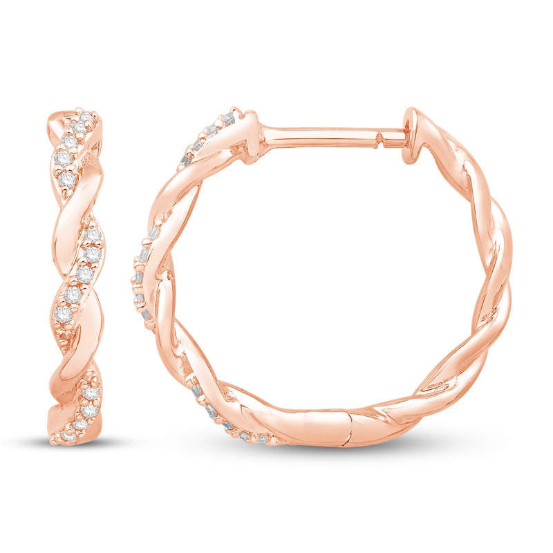 Circle of Gratitude® Collection 0.23 CT. T.W. Diamond and Polished Twist Hoop Earrings in 10K Rose Gold