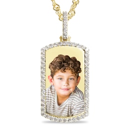 1.06 CT. T.W. Diamond Frame Engravable Photo Dog Tag Pendant in 10K Gold (1 Image and 4 Lines) - 24&quot;