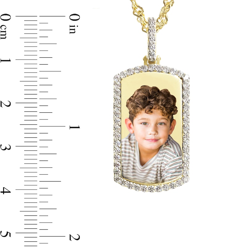 Main Image 3 of 1.06 CT. T.W. Diamond Frame Engravable Photo Dog Tag Pendant in 10K Gold (1 Image and 4 Lines) - 24"