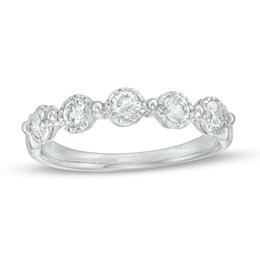 0.50 CT. T.W. Diamond Beaded Five Stone Anniversary Band in 10K White Gold