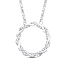 Circle of Gratitude® Collection 0.09 CT. T.W. Diamond and Polished Twist Necklace in Sterling Silver – 19&quot;