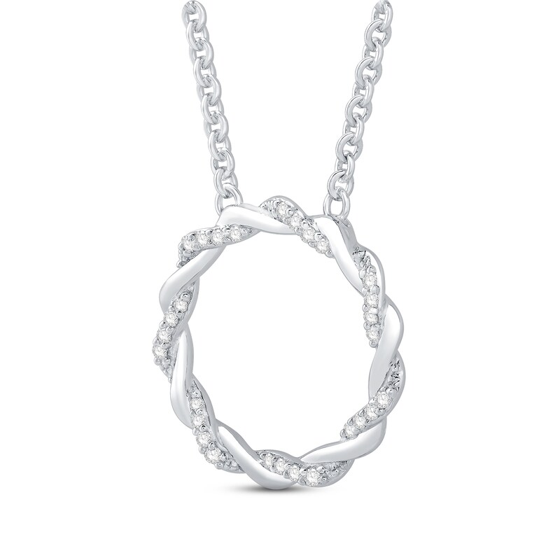 Main Image 3 of Circle of Gratitude® Collection 0.09 CT. T.W. Diamond and Polished Twist Necklace in Sterling Silver – 19"