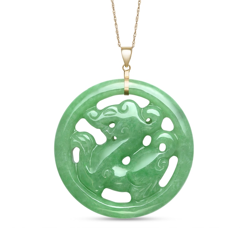 38.0mm Carved Dyed Jade Dragon Circle Pendant in 14K Gold