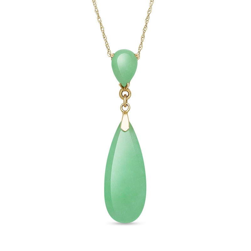 Pear-Shaped Dyed Jade Double Drop Necklace in 10K Gold