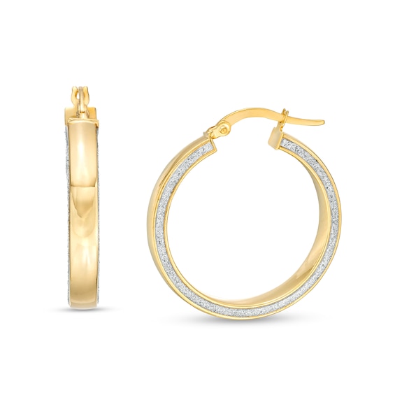 Italian Gold 20.0mm Glitter Enamel Outer Edge Tube Hoop Earrings in