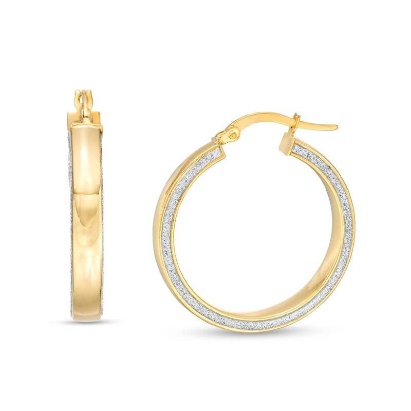 Italian Gold 20.0mm Glitter Enamel Outer Edge Tube Hoop Earrings in 14K Gold|Peoples Jewellers