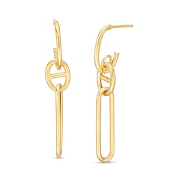 Mariner and Paper Clip Chain Link Drop Earrings in 14K Gold