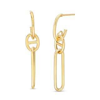 Mariner and Paper Clip Chain Link Drop Earrings in 14K Gold