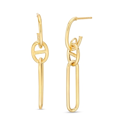 Mariner and Paper Clip Chain Link Drop Earrings in 14K Gold