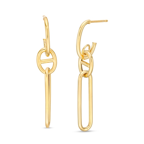 Mariner and Paper Clip Chain Link Drop Earrings in 14K Gold