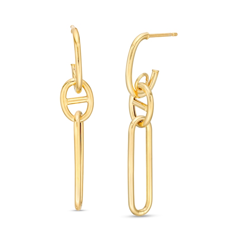 Italian Gold Mariner and Paper Clip Chain Link Drop Earrings in 14K Gold