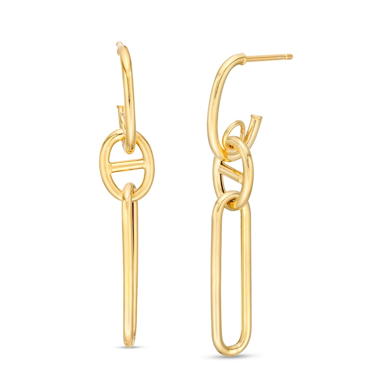 Mariner and Paper Clip Chain Link Drop Earrings in 14K Gold