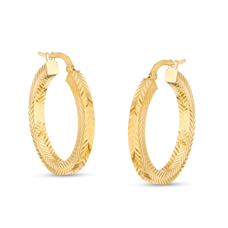 Italian Gold 20.0mm Diamond-Cut Square Tube Hoop Earrings in 14K Gold|Peoples Jewellers