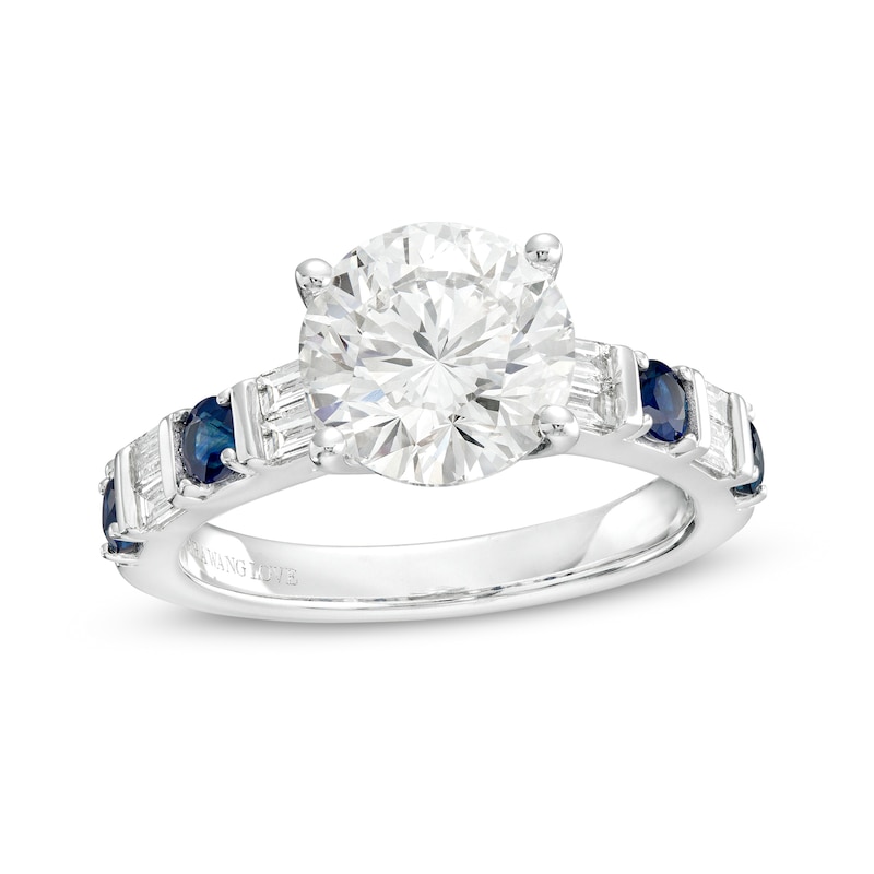 TRUE Lab-Created Diamonds by Vera Wang Love 2.68 CT. T.W. and Blue Sapphire Engagement Ring in 14K White Gold (F/VS2)